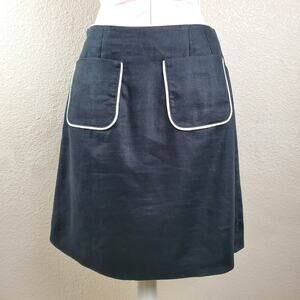 Vintage Ellen Tracy Linen Mini Skirt 2 Black White Trim Office Siren